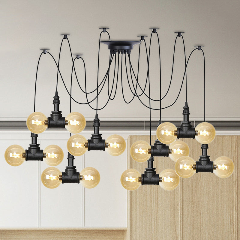 4/6/12 Bulbes Multi suspension de luminaire industriel Orbe Amber Swag Plafond Pendant en noir