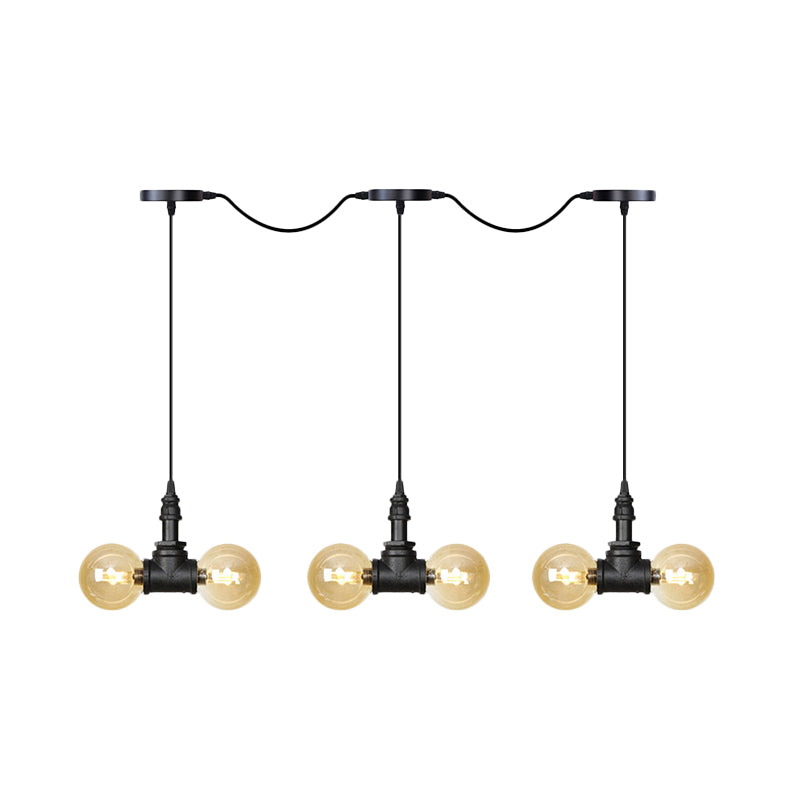 Zwart 6/10/14 koppen multi -light hanger vintage Amber Glass Ball tandem LED -suspensielamp