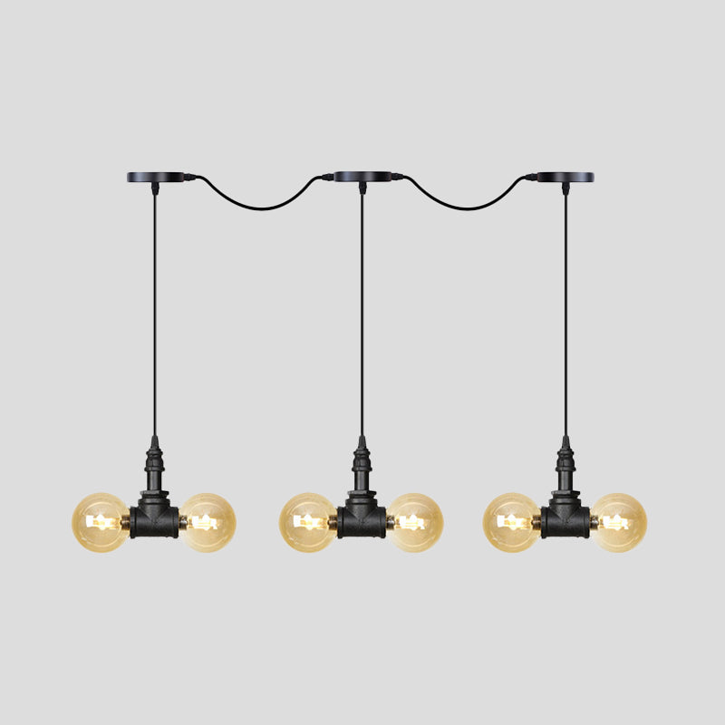 Zwart 6/10/14 koppen multi -light hanger vintage Amber Glass Ball tandem LED -suspensielamp