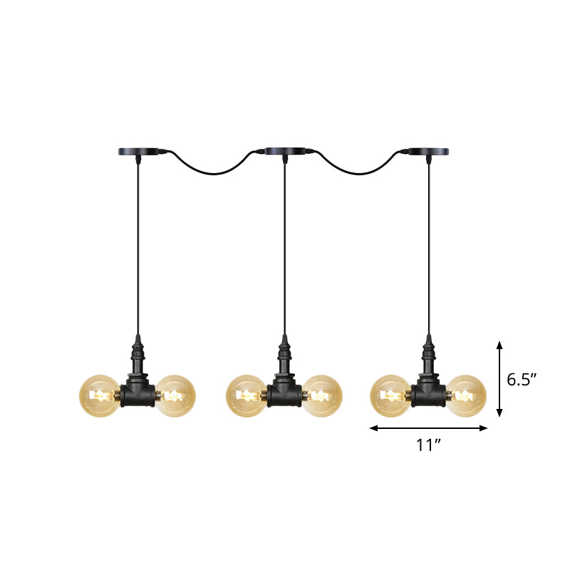 Zwart 6/10/14 koppen multi -light hanger vintage Amber Glass Ball tandem LED -suspensielamp