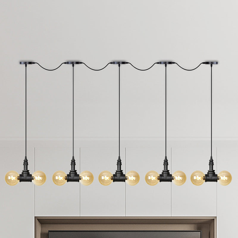 Zwart 6/10/14 koppen multi -light hanger vintage Amber Glass Ball tandem LED -suspensielamp