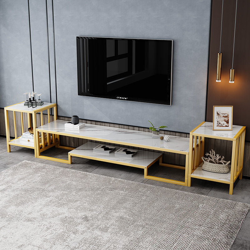 Open Storage Media Console Glass TV Stand Console for Living Room