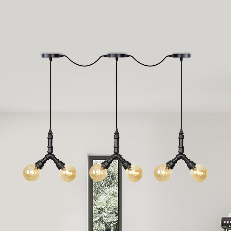 Sphère vintage LED Multi-Lamp Pendant 6/10/14 Bulb Amber Glass Swag Hanging Lightture en noir