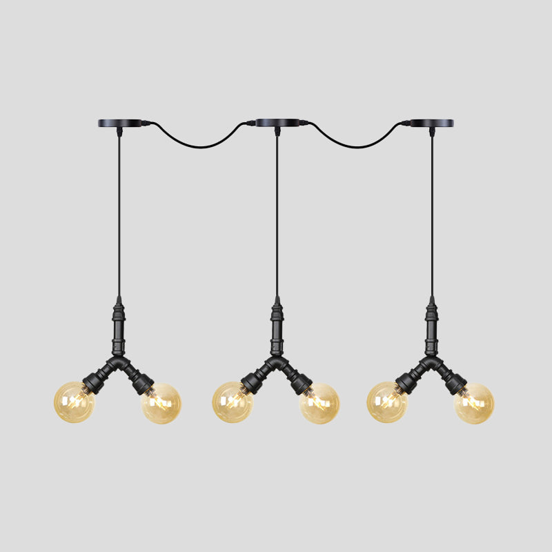 Sphère vintage LED Multi-Lamp Pendant 6/10/14 Bulb Amber Glass Swag Hanging Lightture en noir