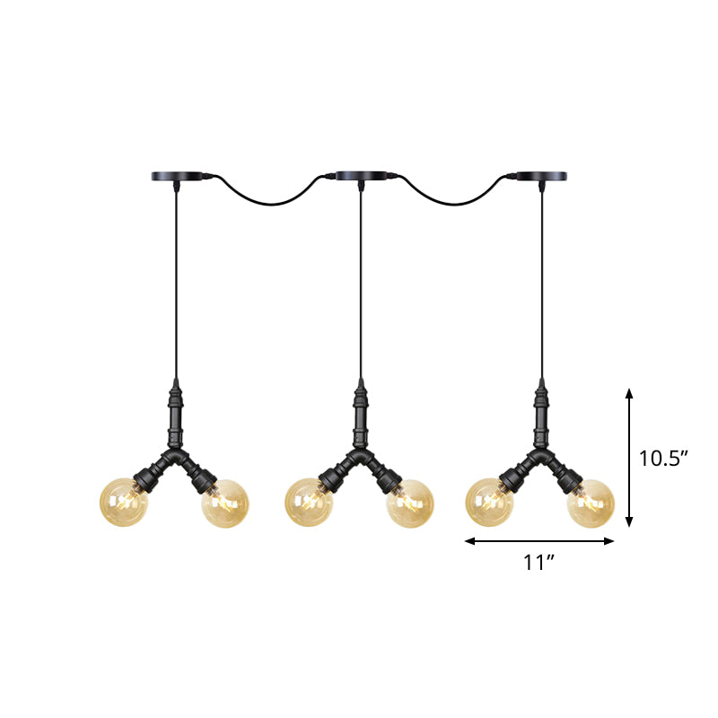 Sphère vintage LED Multi-Lamp Pendant 6/10/14 Bulb Amber Glass Swag Hanging Lightture en noir