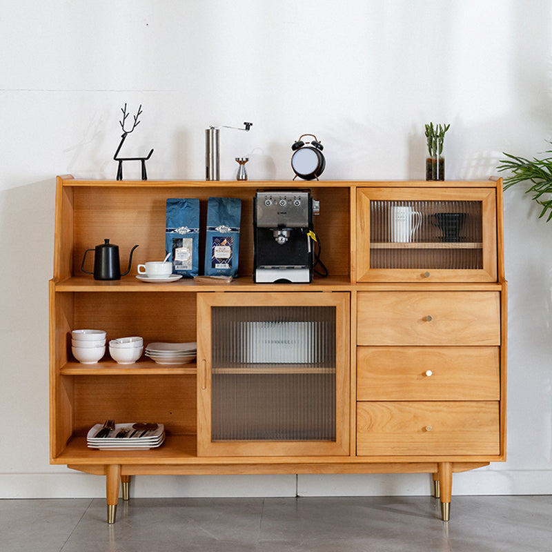 Contemporary Dining Hutch Glass Doors Pine Storage Cabinet for Dining Room