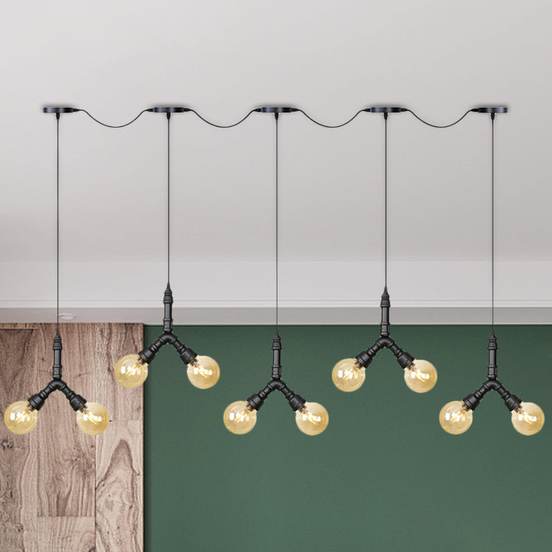 Sfera vintage LED LED Multi lampada Pendant 6/10/14-Bulb Glass Amber Swag Impiccing Lampada in nero