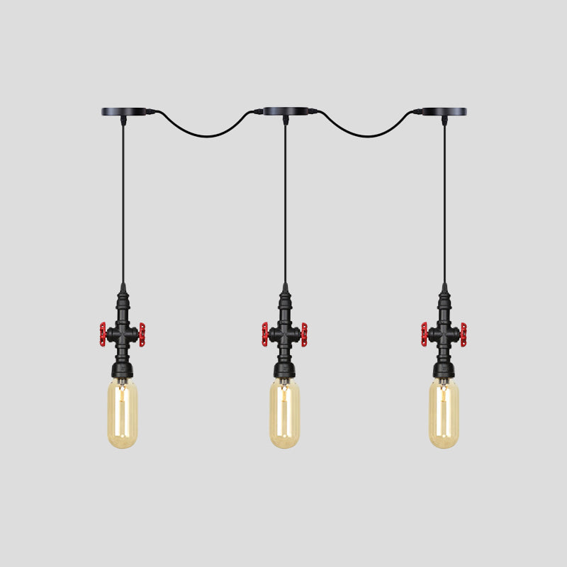 Black Capsule Tandem Multi-Pendant Industrial Amber Glass 3/5/7-Light Restaurant Hanging Lamp Kit