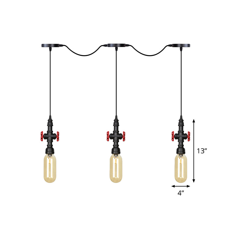 Black Capsule Tandem Multi-Pendant Industrial Amber Glass 3/5/7-Light Restaurant Hanging Lamp Kit