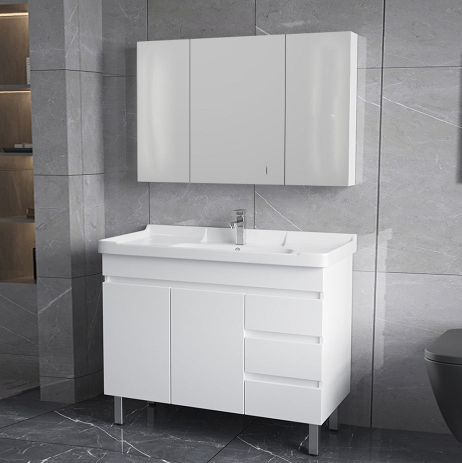 Ceramic Single Bathroom Vanity  Modern White Rectangular Freestanding Vanity Set