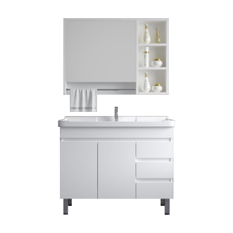 Ceramic Single Bathroom Vanity  Modern White Rectangular Freestanding Vanity Set