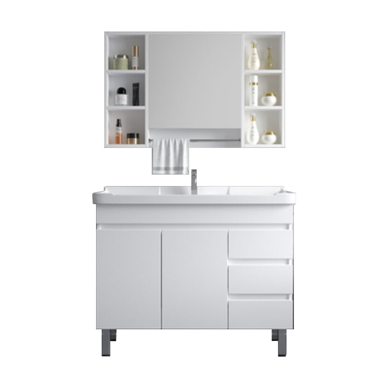 Ceramic Single Bathroom Vanity  Modern White Rectangular Freestanding Vanity Set