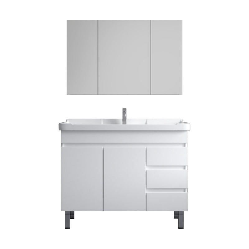 Ceramic Single Bathroom Vanity  Modern White Rectangular Freestanding Vanity Set