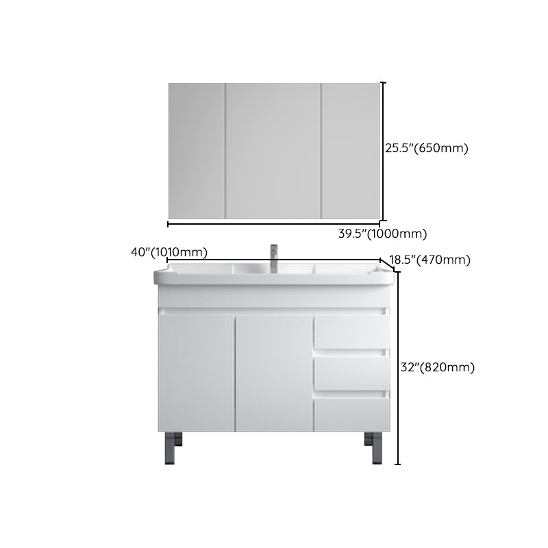 Ceramic Single Bathroom Vanity  Modern White Rectangular Freestanding Vanity Set