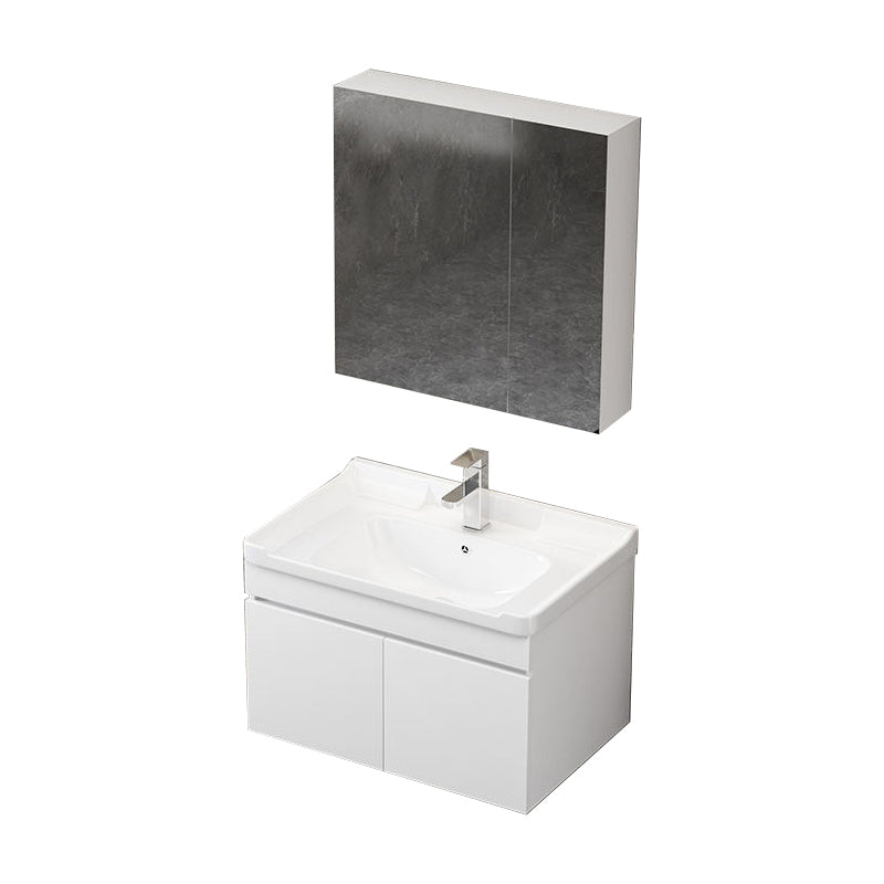 Wall Mount Single Bathroom Vanity Modern White Rectangular Wood Vanity Set