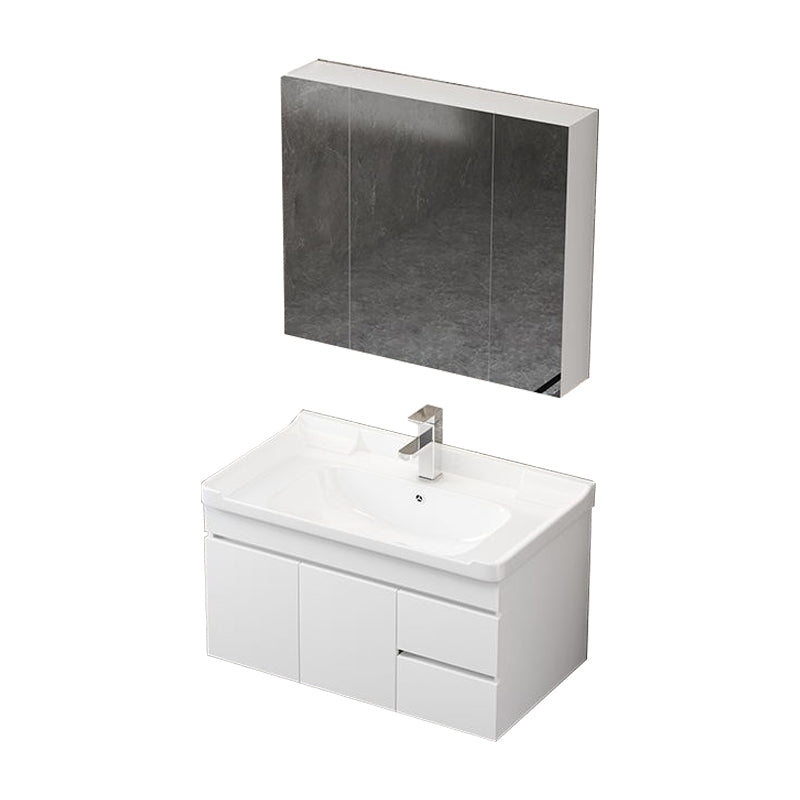 Wall Mount Single Bathroom Vanity Modern White Rectangular Wood Vanity Set