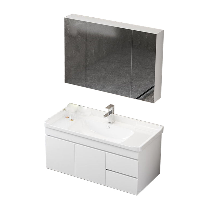 Wall Mount Single Bathroom Vanity Modern White Rectangular Wood Vanity Set