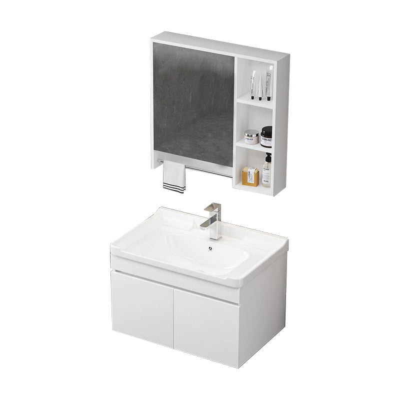 Wall Mount Single Bathroom Vanity Modern White Rectangular Wood Vanity Set