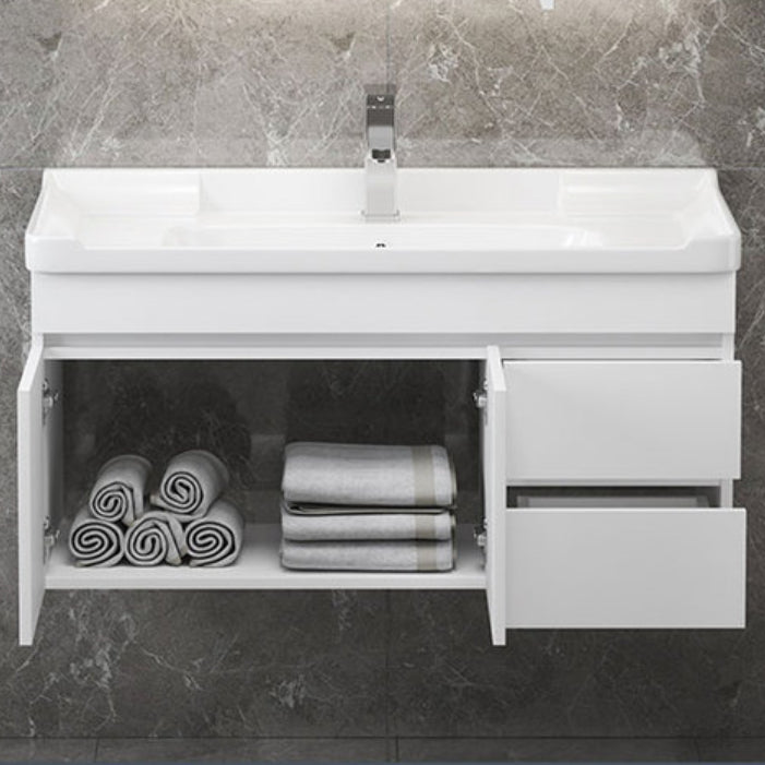 Wall Mount Single Bathroom Vanity Modern White Rectangular Wood Vanity Set