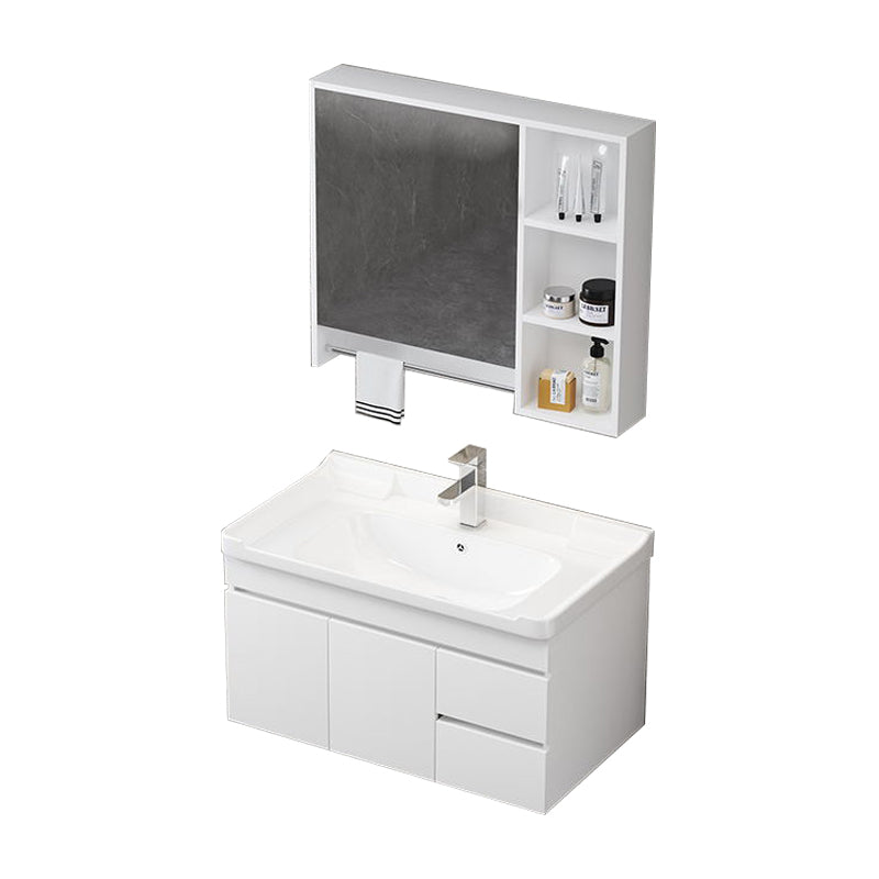 Wall Mount Single Bathroom Vanity Modern White Rectangular Wood Vanity Set