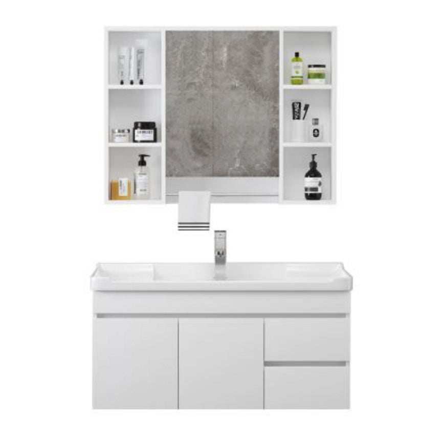 Wall Mount Single Bathroom Vanity Modern White Rectangular Wood Vanity Set