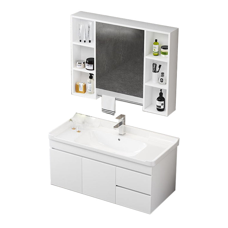 Wall Mount Single Bathroom Vanity Modern White Rectangular Wood Vanity Set