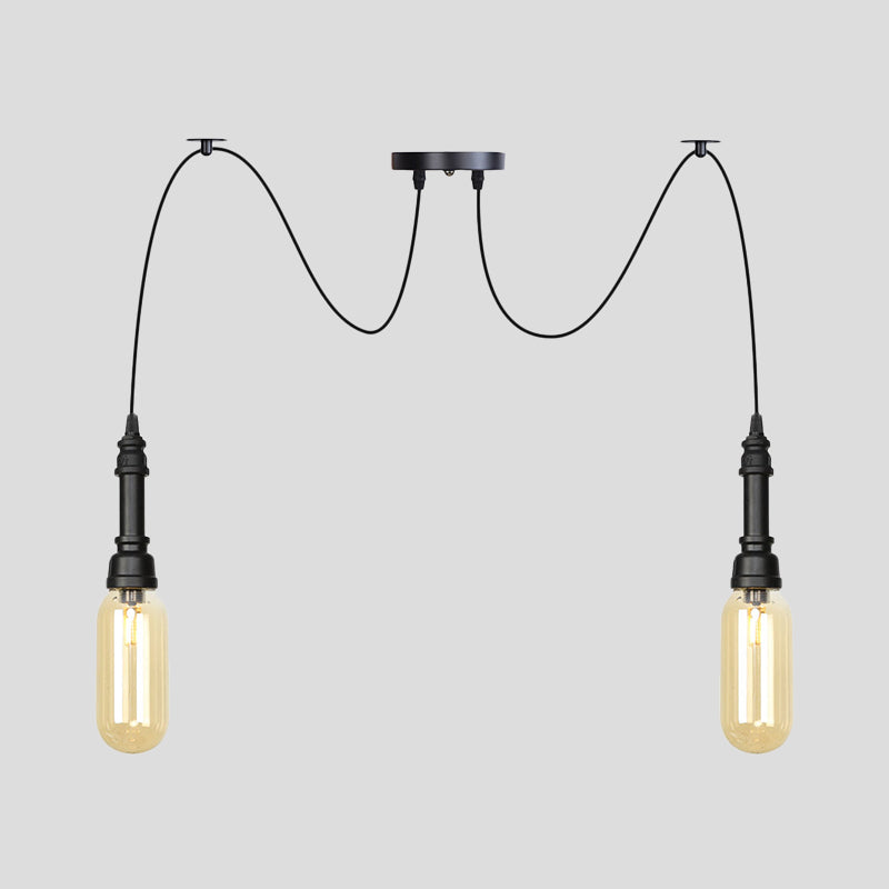 Capsule Coffee House Multi Ceiling Light Antiqued Amber Glass 2/3/6 Heads Black Swag LED Suspension Pendant