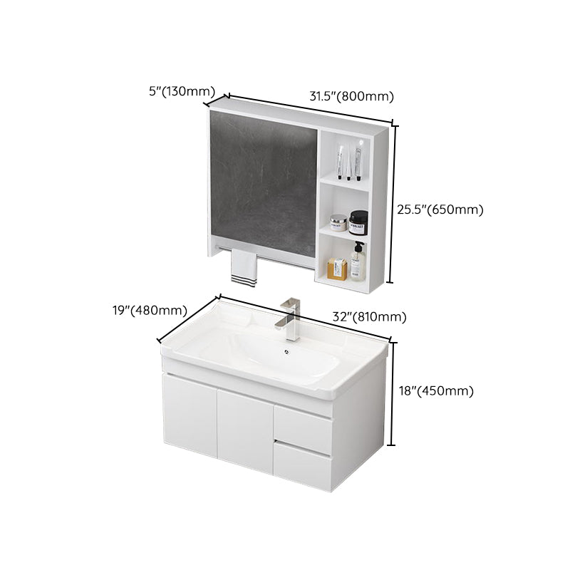 Wall Mount Single Bathroom Vanity Modern White Rectangular Wood Vanity Set