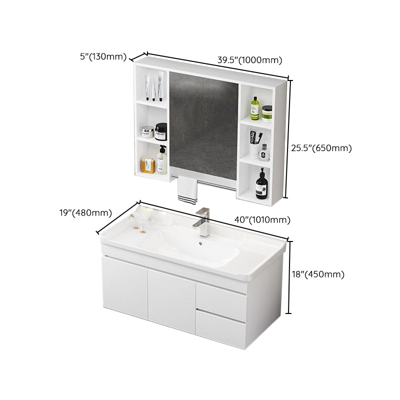 Wall Mount Single Bathroom Vanity Modern White Rectangular Wood Vanity Set