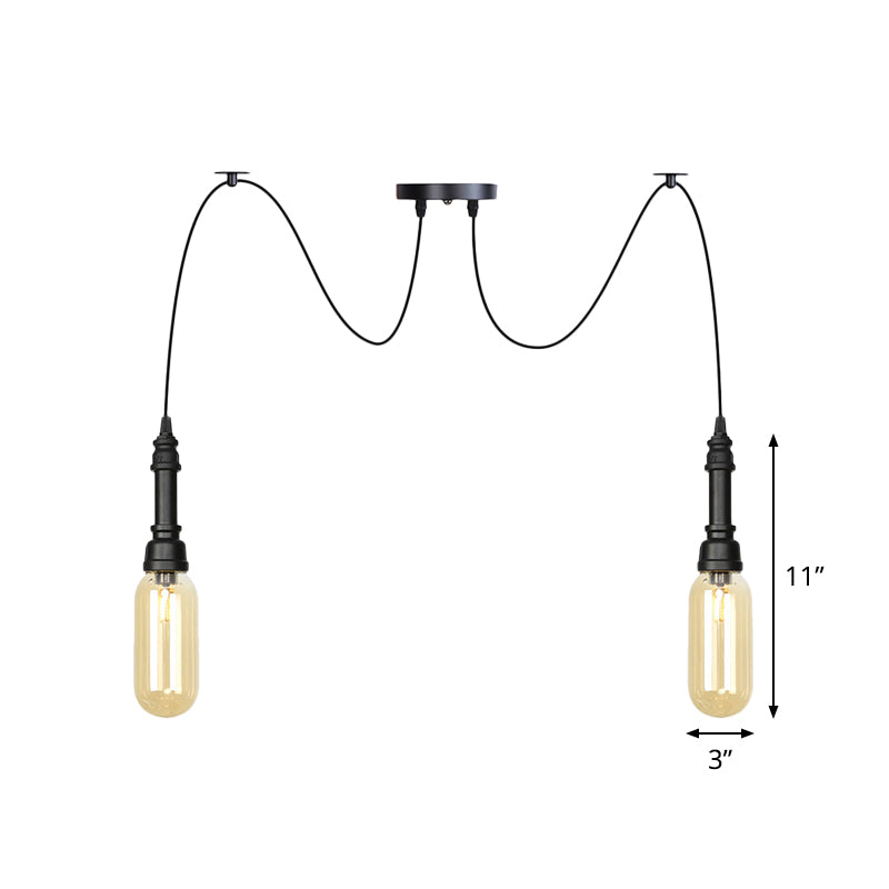 Capsule Coffee House Multi Ceiling Light Antiqued Amber Glass 2/3/6 Heads Black Swag LED Suspension Pendant