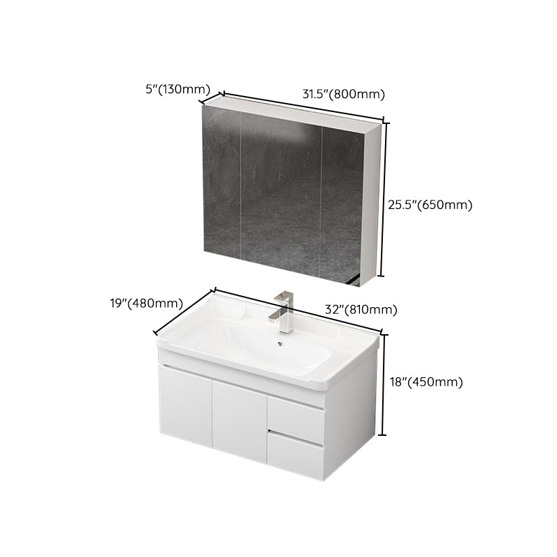 Wall Mount Single Bathroom Vanity Modern White Rectangular Wood Vanity Set