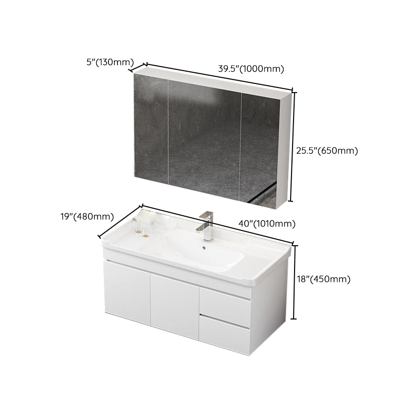 Wall Mount Single Bathroom Vanity Modern White Rectangular Wood Vanity Set