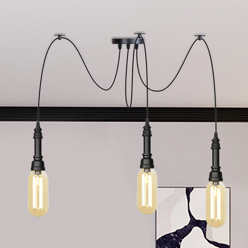 Capsule koffiehuis Multi plafondlicht Antiek Amber Glass 2/3/6 koppen Black Swag LED Suspension Pendant