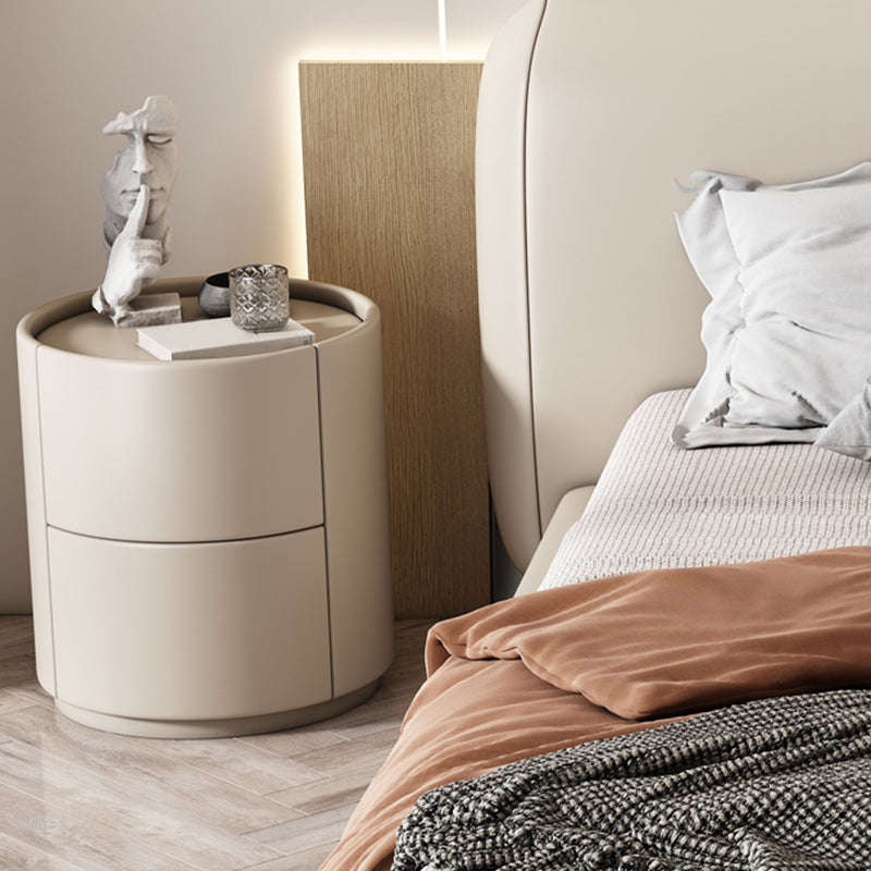 Contemporary Round Kids Nightstand Solid Wood Nightstands with Drawers