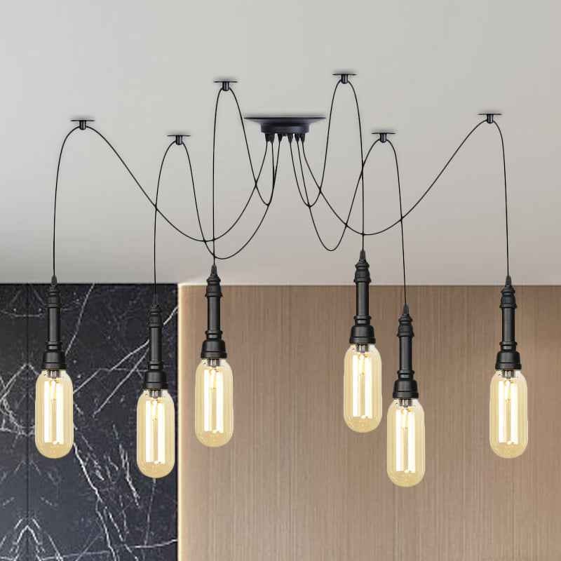 Capsule koffiehuis Multi plafondlicht Antiek Amber Glass 2/3/6 koppen Black Swag LED Suspension Pendant