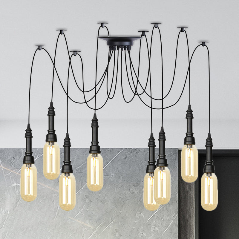 Capsule koffiehuis Multi plafondlicht Antiek Amber Glass 2/3/6 koppen Black Swag LED Suspension Pendant