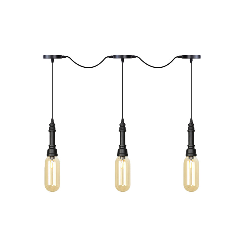 3/5/7 Lights Capsule Multi Light Chandelier Industrial Black Finish Amber Glass Tandem LED Hanging Ceiling Lamp