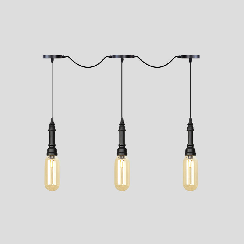 3/5/7 Lights Capsule Multi Light Chandelier Industrial Black Finish Amber Glass Tandem LED Hanging Ceiling Lamp