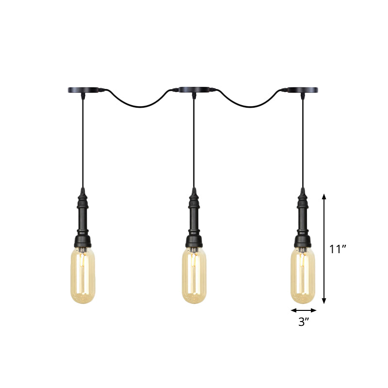 3/5/7 Lights Capsule Multi Light Chandelier Industrial Black Finish Amber Glass Tandem LED Hanging Ceiling Lamp