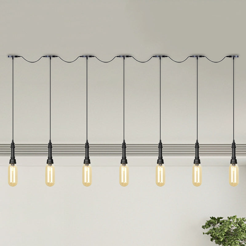 3/5/7 Lights Capsule Multi Light Chandelier Industrial Black Finish Amber Glass Tandem LED Hanging Ceiling Lamp