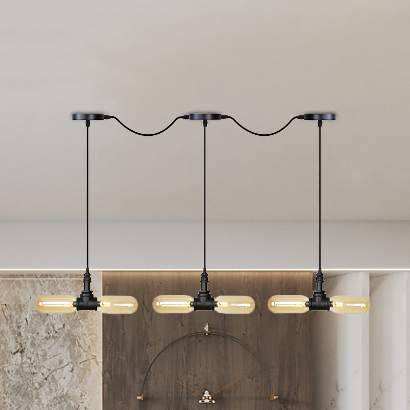 Amber Glass Black Hanging Light Capsule 6/10/14-Light Antiqued LED Tandem Multi Lamp Pendant