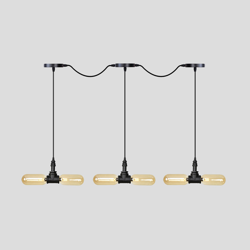 Amber Glass Black Hanging Light Capsule 6/10/14-Light Antiqued LED Tandem Multi Lamp Pendant