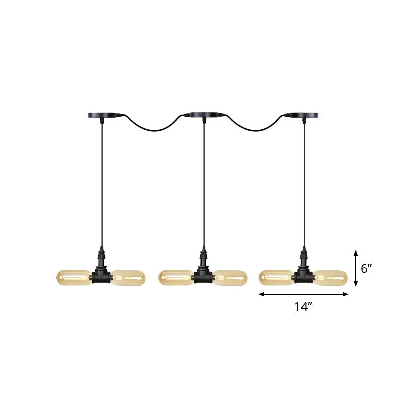 Bernsteinglas schwarzer hängende Lichtkapsel 6/10/14 Licht antiquierter LED-Tandem-Multi-Lampen-Anhänger