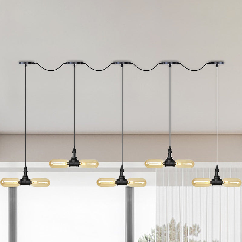 Amber Glass Black Hanging Light Capsule 6/10/14-Light Antiqued LED Tandem Multi Lamp Pendant