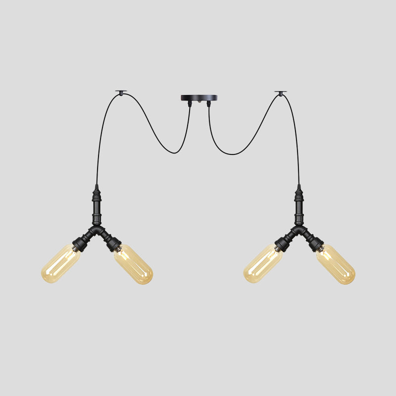 Industrial Capsule Multiple Hanging Light 4/6/12-Head Amber Glass Swag LED Ceiling Lamp in Black