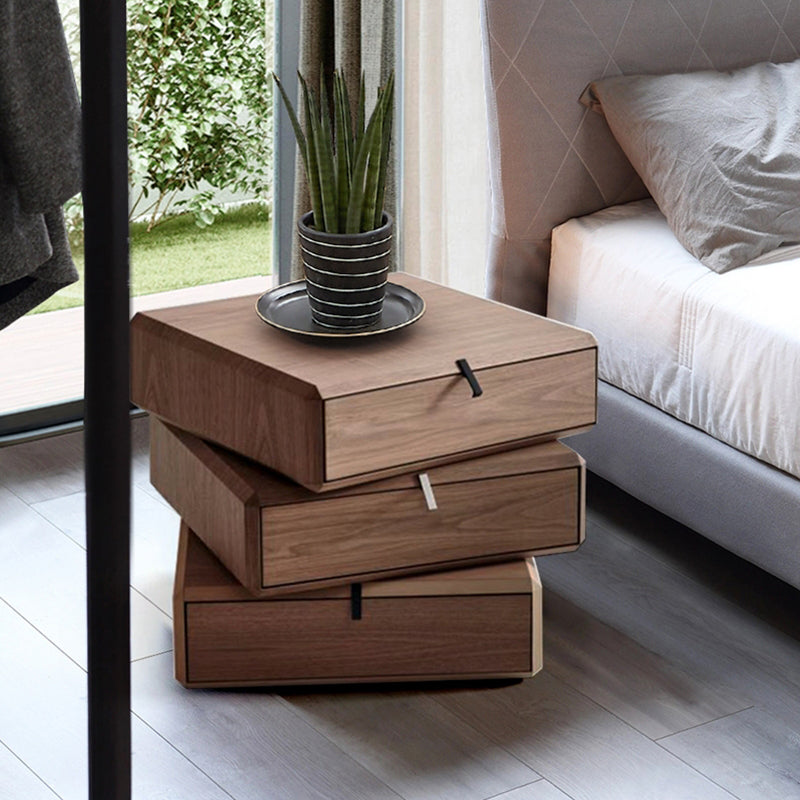 Wooden Bed Nightstand Contemporary Bedside Cabinet with 3 Drawers