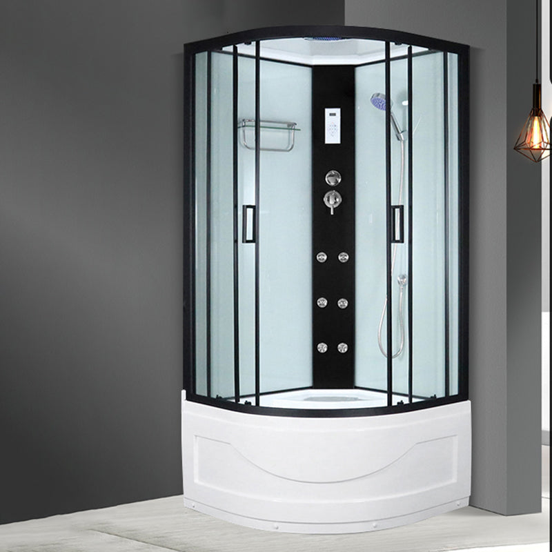 Black Framed Shower Enclosure Double Sliding Round Shower Stall