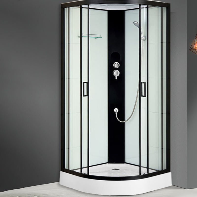 Black Framed Shower Enclosure Double Sliding Round Shower Stall