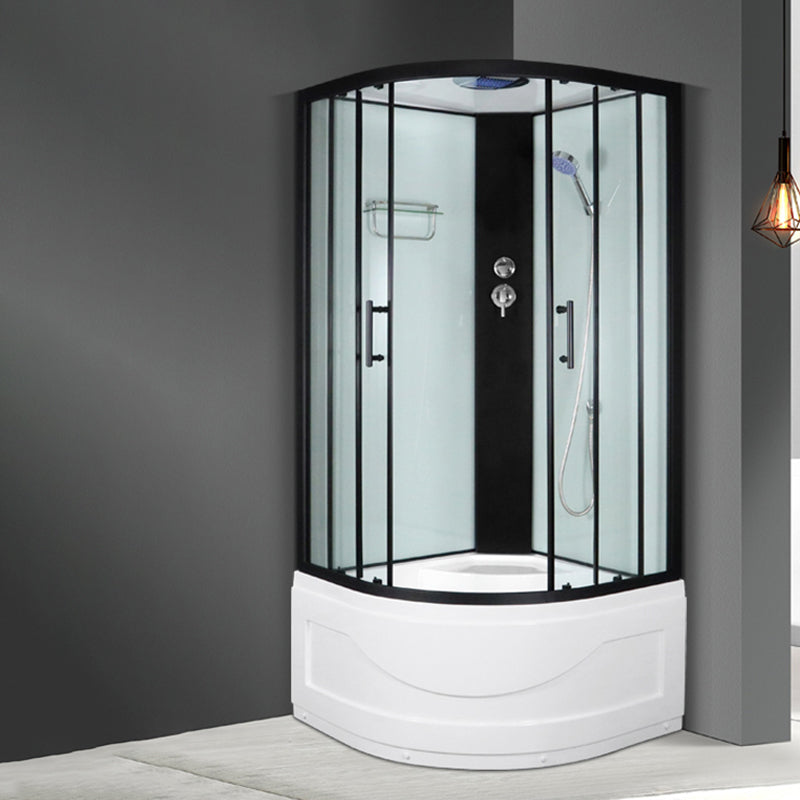 Black Framed Shower Enclosure Double Sliding Round Shower Stall