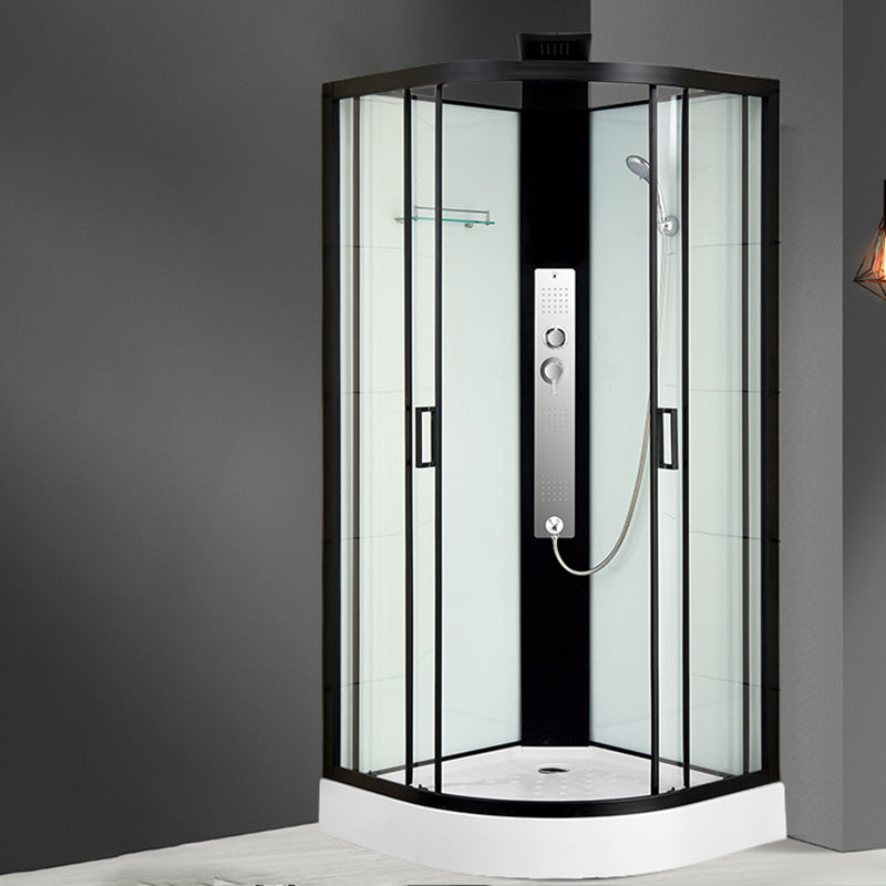 Black Framed Shower Enclosure Double Sliding Round Shower Stall